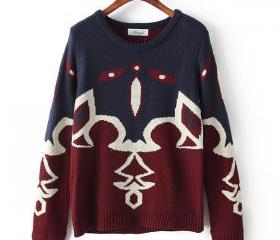 Ethnic Print Knitted Woman Sweater on Luulla