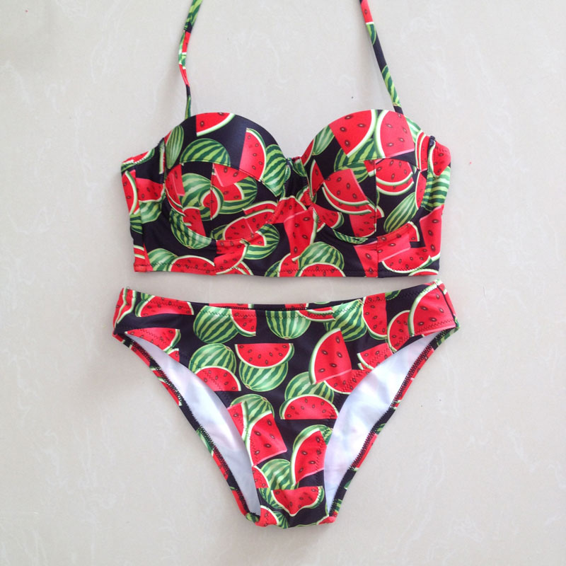 Watermelon Print Bikini Push Up Triangle Swimsuits Bikini Set On Luulla