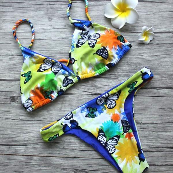 Cashew Nuts Print Bikini Retro Double Sided Triangle Swimsuits Bikini