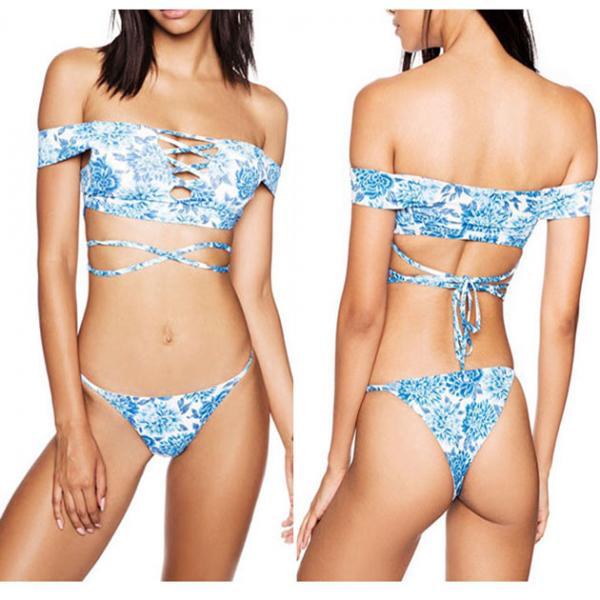 Sexy Off Shoulder Swimsuit Suit Strap Belly Bikini Set Sexy Bathing